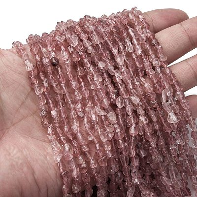 天然石ストロベリークォーツビーズ連売り ナゲット 5~9x4~6x3~4.5mm 穴