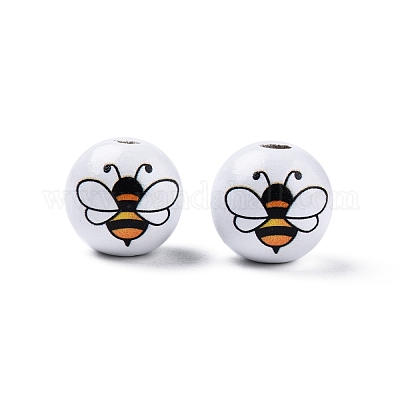 Bees Theme Printed Wooden Beads&nbsp;WOOD-D006-05-1
