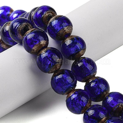 Handmade Gold Sand Lampwork Beads Strands&nbsp;LAMP-P062-01C-1