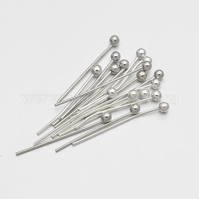 真鍮のボールヘッドピン  プラチナ  30mm  ピン：0.5mm  24ゲージ  ヘッド：2mm  約8330個/500g&nbsp;KK-E647-19P-30mm-1