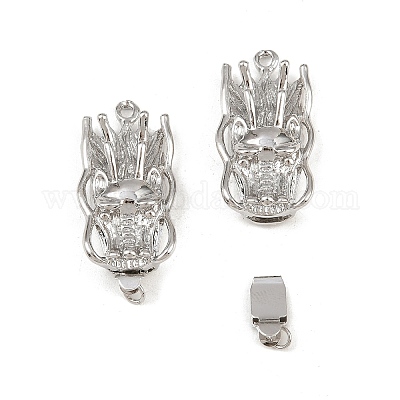 ボックスクラスプ  真鍮  プラチナカラー  約14 mm幅  長さ32.5mm  穴：2mm&nbsp;X-KK622-1