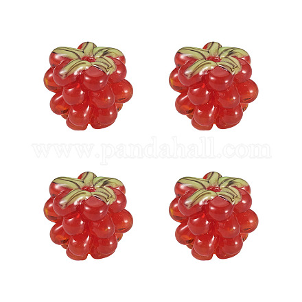 4個の手作りランプワークビーズ  ラズベリー  レッド  12.5x10~12mm  穴：1.6mm&nbsp;LAMP-TA0002-24G-1