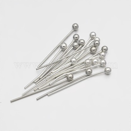 真鍮のボールヘッドピン  プラチナ  30mm  ピン：0.5mm  24ゲージ  ヘッド：2mm  約8330個/500g&nbsp;KK-E647-19P-30mm-1