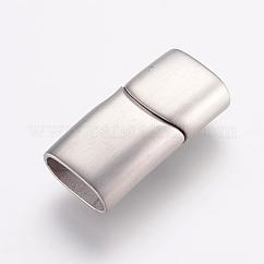 Tarnish Resistant 304 Stainless Steel Magnetic Clasps with Glue-in Ends, Rectangle, Frosted, Stainless Steel Color, 29x14x8.5mm, Hole: 6.5X12mm