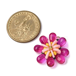 ガラスとポリマークレイのペンダント  花  304ステンレススチール製丸カン付き  18KGP本金メッキ  フクシア  26x10mm&nbsp;PALLOY-MZ00810-04