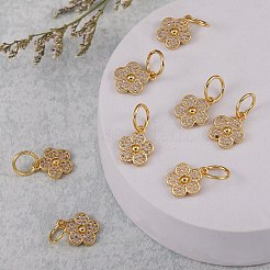 5個真鍮製マイクロパヴェクリアキュービックジルコニアチャーム  丸カン付き  長持ちメッキ  花  18KGP本金メッキ  15x13x3mm  穴：7.5mm&nbsp;ZIRC-SZ0001-99