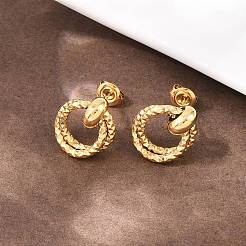 304 Stainless Steel Textured Ring Stud Earrings&nbsp;EJEW-P324-03G
