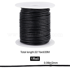 牛革コード  革のアクセサリーコード  ジュエリーDIY製版材料  ブラック  1.8~2mm  20 M&nbsp;WL-GF0001-03B-01
