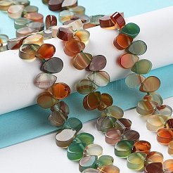 天然石瑪瑙ビーズ連売り  染め＆加熱  トップ掘削  ティアドロップ  チョコレート  8x5x3mm  穴：0.8~1mm  約52~55個/連  7.48~7.87インチ（19~20cm）&nbsp;G-G021-04A-02