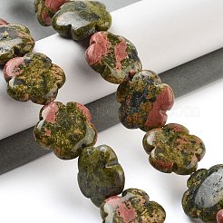 天然石ユナカイトビーズ連売り  花  20x20x6mm  穴：1.4mm  約20個/連  14.57~14.96インチ（37~38cm）&nbsp;G-F769-V01-02