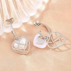 Valentine's Day Heart Brass Micro Pave Clear Cubic Zirconia Dangle Stud Earrings&nbsp;EJEW-Z164-04P
