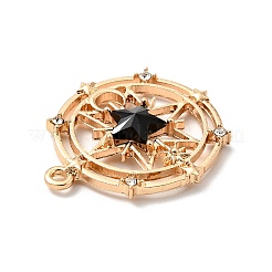 カット加工ガラスペンダント  ライトゴールドメッキ合金パーツ  スターとフラットラウンド  ブラック  29.5x26x5mm  穴：1.6mm&nbsp;FIND-G028-01A-KCG