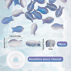 DIY魚ビーズブレスレット作りキット  つや消し電気めっきガラスビーズを含む  伸縮性のある糸  ライトシーグリーン  ビーズ：15x8x5mm  穴：1mm  50個/箱&nbsp;EGLA-SC0001-09B