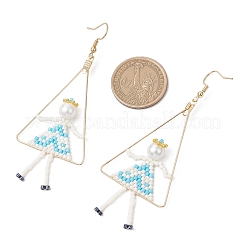 Girl with Triangle Brass Glass Seed Beads Dangle Earrings&nbsp;EJEW-MZ00453-01