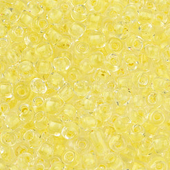 暗闇で光る透明なガラスシードビーズ8/0個  ラウンド  シャンパンイエロー  3.5x1.6mm  穴：1mm  約18200個/450g  450 G /袋&nbsp;SEED-YWC0001-01G