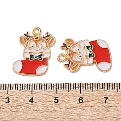 合金エナメルチャーム  クリスマステーマ  ライトゴールド  鹿  23x16x1.2mm  穴：1.6mm&nbsp;X1-ENAM-I061-01KCG-27