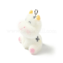 フロッキー不透明樹脂ペンダント  プラチナ鉄ループ付き  牛  31x25x19mm  穴：2mm&nbsp;LS-FIND-A058-02C
