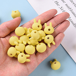 アクリルビーズ  ラバー加工スタイル  片穴  兎  きいろ  19x16.5x14.5mm  穴：3.5mm&nbsp;OACR-S039-02-85