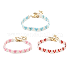 女性用ガラスシードビーズブレスレット3個（3色）  ハート  ミックスカラー  6-5/8インチ（16.8cm）  1pc /カラー&nbsp;BJEW-MZ00214