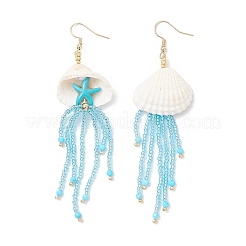 304 Stainless Steel Dyed Synthetic Turquoise Glass Seed Beaded Jellyfish Dangle Earrings&nbsp;EJEW-MZ00529-03