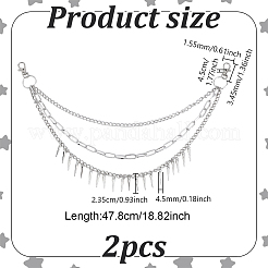 鉄製コーンチャームボディチェーン2個  ズボンチェーン  プラチナ  478mm&nbsp;AJEW-UN0002-12