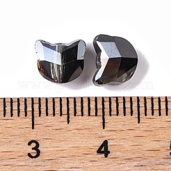 100個の電気メッキガラスビーズ  猫の形  多面カット  ブラック  6x7x4.5mm  穴：1mm&nbsp;EGLA-P060-01A-HP02