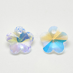 K9ガラスラインストーンチャーム  花  クリスタルAB  10x10x5mm  穴：1mm&nbsp;RGLA-T075-10mm-001AB