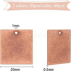 メタルタグ  真鍮タグブランクタグペンダント  正方形  ミックスカラー  20x20x0.5mm  穴：1mm  2色  20個/カラー  40個/箱&nbsp;KK-FH0001-20
