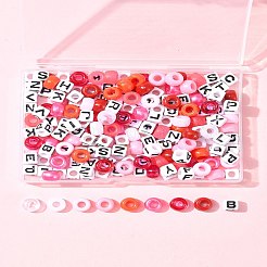 透明＆不透明アクリルビーズ  樽と立方体の文字  ピンク  7~9x7~9x6~7mm  穴：3.5~3.8mm&nbsp;KY-FS0001-26D