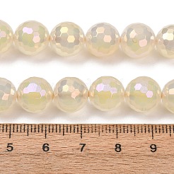 電気メッキ天然石瑪瑙ビーズ連売り  ラウンド  多面カット  虹メッキ  きいろ  9.5~10mm  穴：1.2~1.4mm  約38個/連  14.65''~14.96''（37.2~38センチメートル）&nbsp;G-B191-A07-10mm-02