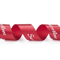 ポリエステルグログランリボン  単語甘い愛と  ギフトラッピングパーティー用  ファイヤーブリック  1インチ（25mm）  45 m /ロール&nbsp;SRIB-H039-A08