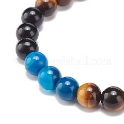 Natural Agate & Tiger Eye & Black Onyx Round Beaded Stretch Bracelet&nbsp;BJEW-JB08400-02