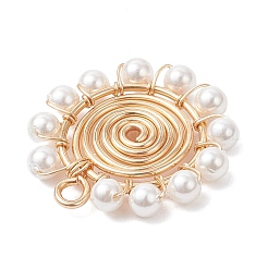 4Pcs 4 Styles Shell Pearl Round Beaded Copper Wire Wrapped Pendants&nbsp;PALLOY-TA00328