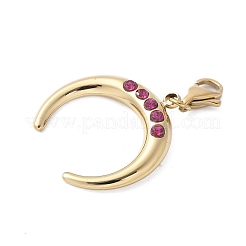 304 Stainless Steel Rhinestone Double Horn/Crescent Moon Pendant Decoration&nbsp;STAS-S165-42G