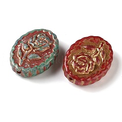 手作りランプワークビーズ  バラの花を持つオーバル  ゴールドライン入り  ミックスカラー  23.5x17.5x7mm  穴：1.6mm&nbsp;LA-CBA4A8C-14
