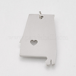 変色しにくい201ステンレススチールペンダント  アラバマ州の地図  ステンレス鋼色  25x16x1mm  穴：3mm&nbsp;STAS-T038-85