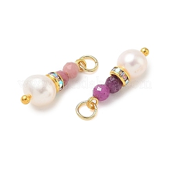 3Pcs 3 Styles Faceted Natural Ruby & Rhodonite & Amethyst and Potato Pearl Pandants&nbsp;PALLOY-JF06048-01