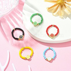 5Pcs 5 Colors Glass Seed Beads Beaded Stretch Finger Ring Sets&nbsp;RJEW-TA00077