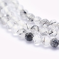 天然石ブラックルチルクォーツビーズ連売り  ラウンド  多面カット  2mm  穴：0.5mm  約174個/連  15.5インチ（39.5cm）&nbsp;G-O166-23-2mm