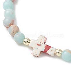 Synthetic Aqua Terra Jasper & Turquoise Beads Stretch Bracelets for Women&nbsp;BJEW-JB13106