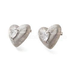 Rack Plating Heart Brass Clear Cubic Zirconia Stud Earrings&nbsp;EJEW-I310-23P