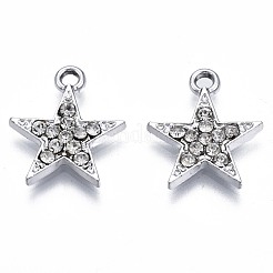 合金ペンダント  クリスタルラインストーン付き  カドミウムフリー＆鉛フリー  スター  プラチナ  16x14x2mm  穴：1.8mm&nbsp;ENAM-N054-53-RS