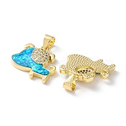 Rack Plating Brass Micro Pave Cubic Zirconia Pendants&nbsp;KK-C041-14G