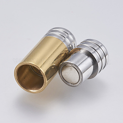 304ステンレススチール製マグネット留め具、接着端付き  コラム  ゴールデン·ステンレス鋼色  28x10mm  穴：6mm&nbsp;STAS-F139-074G