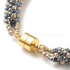 Glass Seed Beaded Bracelet with Brass Magnetic Clasps&nbsp;BJEW-JB07801-01