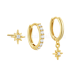 Sterling Silver Star Pendant Hoop Earrings with Zircon Micro Pave for Daily Wear&nbsp;OS0022-1