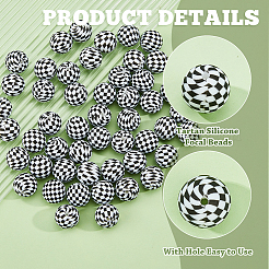 35Pcs Round with Tartan Pattern Good Grade Silicone Focal Beads&nbsp;SIL-HS0001-11
