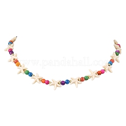 Ocean Dyed Round Natural Freshwater Shell & Synthetic Turquoise Starfish Beaded Necklaces for Women&nbsp;NJEW-JN06264