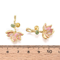 真鍮製、エナメル製のペグベイル付き  花  片穴パーツ用  18KGP本金メッキ  ピンク  27x18x7mm  穴：6x3mm&nbsp;KK-T079-15G