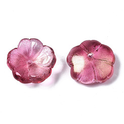 透明なスプレー塗装ガラスビーズ  グリッターパウダー付き  ツートン  花  赤ミディアム紫  15x15x6mm  穴：1.2mm&nbsp;GLAA-Q089-003-G004